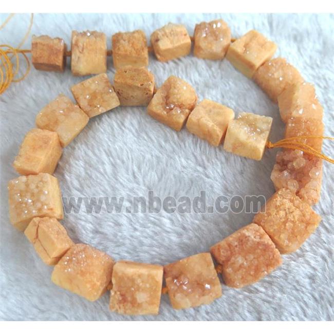 orange druzy quartz beads, square