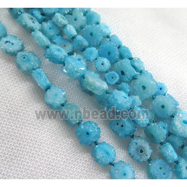 blue solar druzy quartz beads, freeform