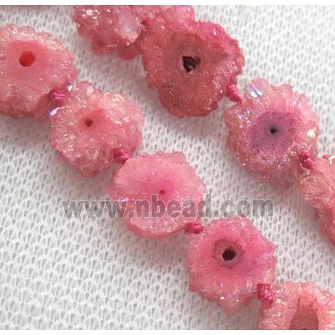 pink solar druzy quartz beads, freeform