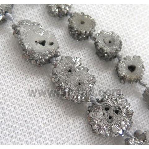 silver solar druzy quartz beads, freeform