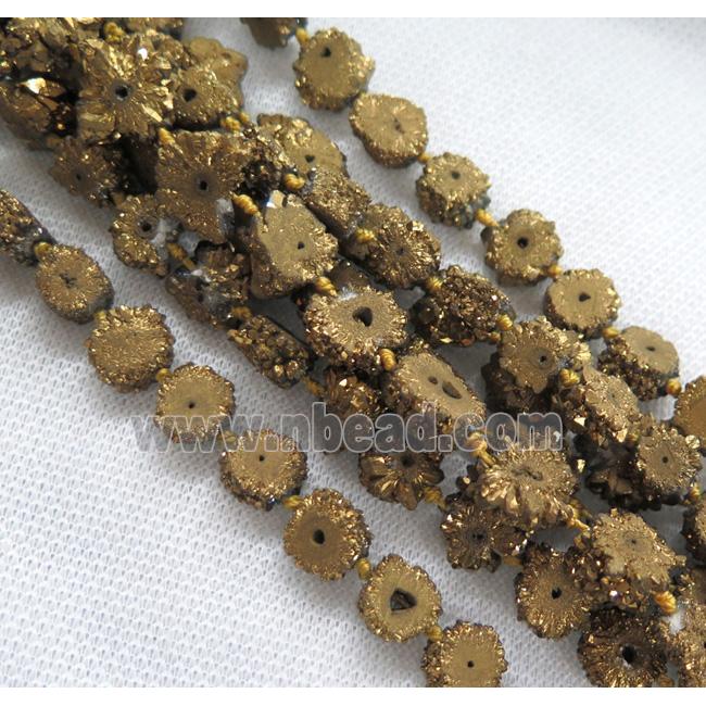 golden solar druzy quartz beads, freeform