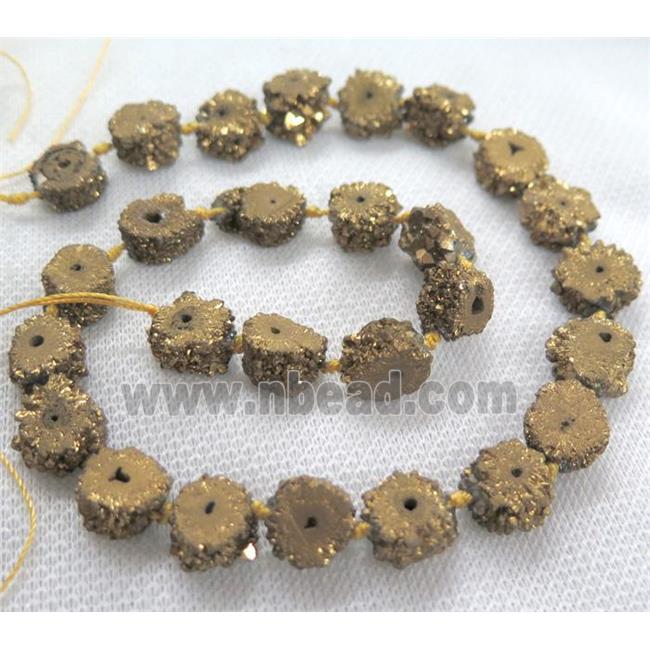 golden solar druzy quartz beads, freeform