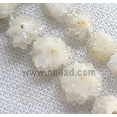 white AB-color solar druzy quartz beads, freeform