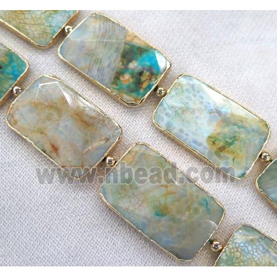 green dragon veins Agate Beads, faceted rectangle, gold plated