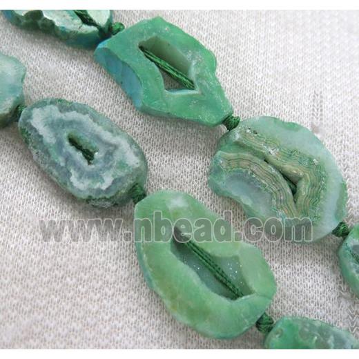 green agate geode druzy beads, flat freeform