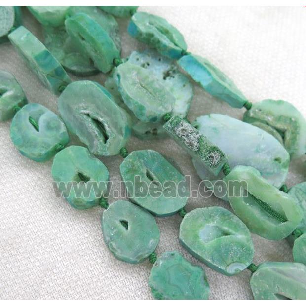 green agate geode druzy beads, flat freeform