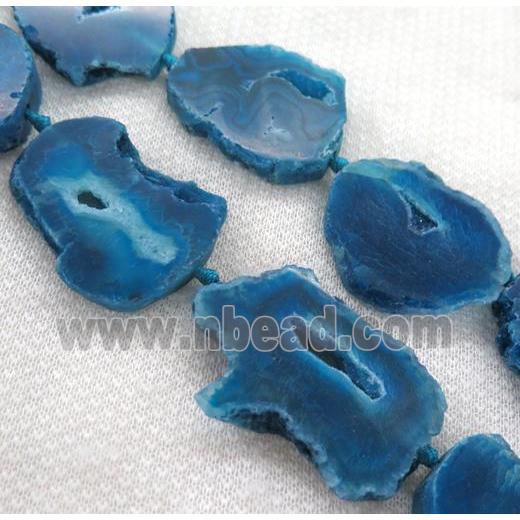 blue agate geode druzy beads, flat freeform