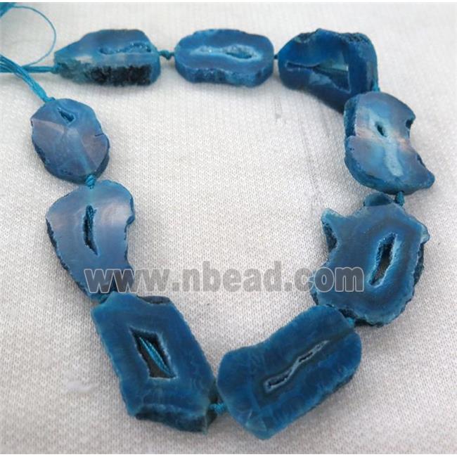 blue agate geode druzy beads, flat freeform