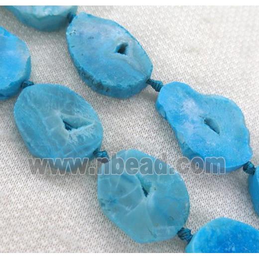 skyblue agate geode druzy bead, flat freeform