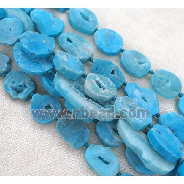 skyblue agate geode druzy bead, flat freeform