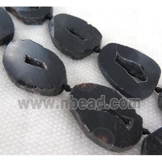 black agate geode druzy bead, flat freeform