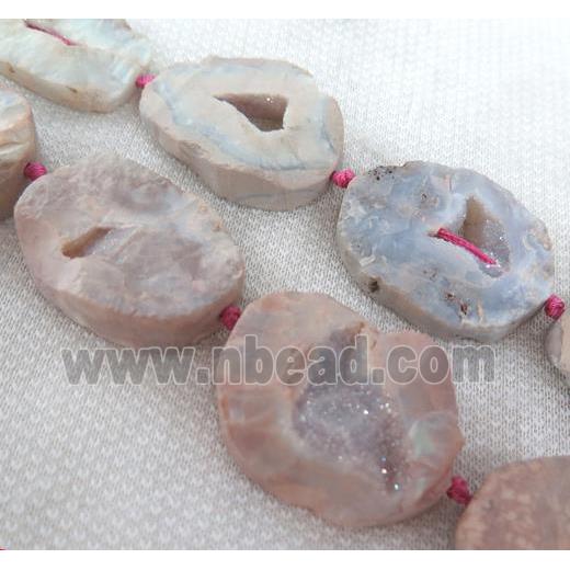 druzy agate beads, freeform, pink