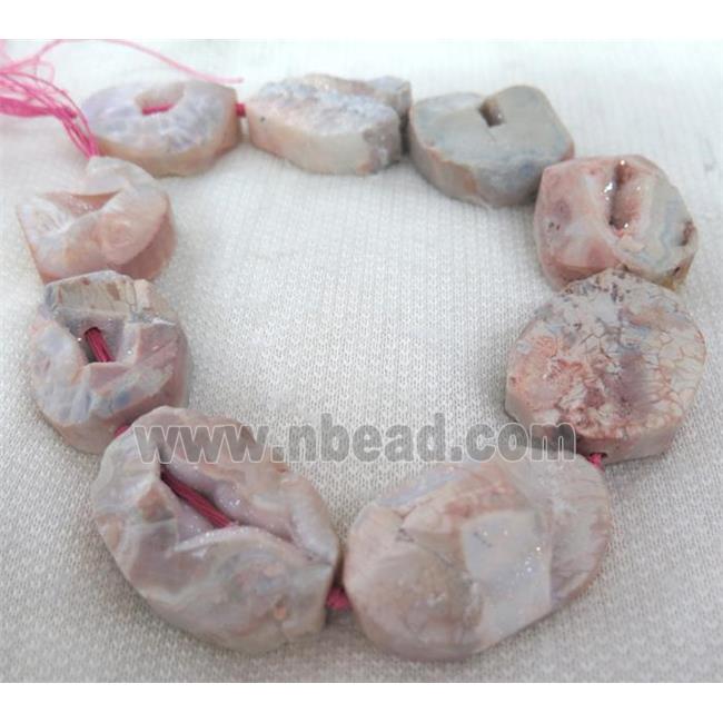 druzy agate beads, freeform, pink