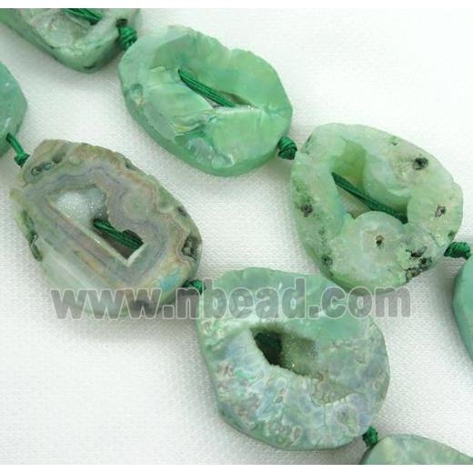 druzy agate beads, freeform, green