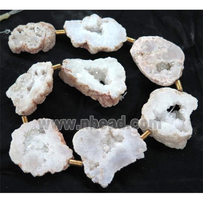 druzy agate slab beads, freeform, white AB color