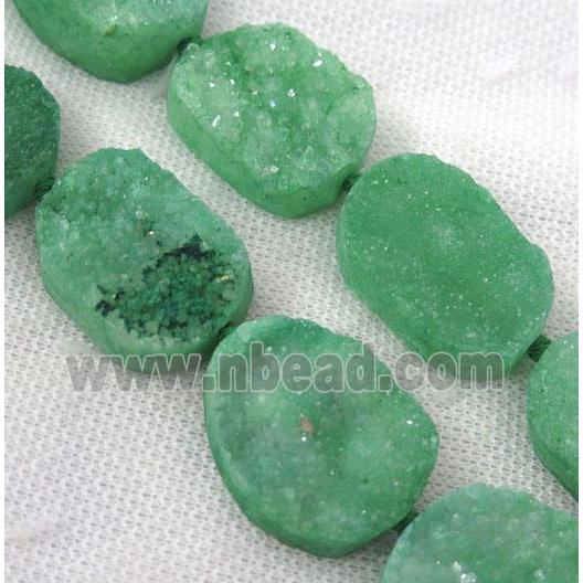 green druzy quartz beads, freeform