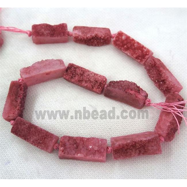 red druzy quartz bead, rectangle