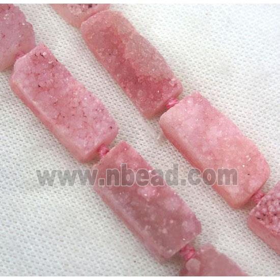 pink druzy quartz bead, rectangle