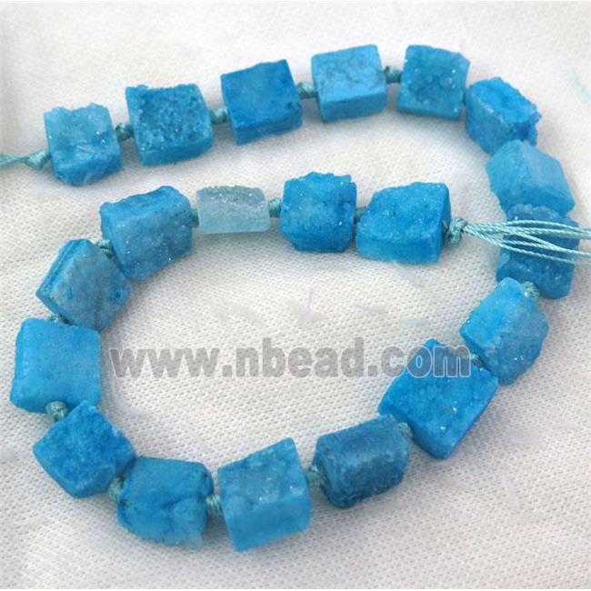 blue druzy quartz beads, square