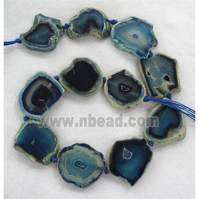 blue Agate slice bead, flat freeform