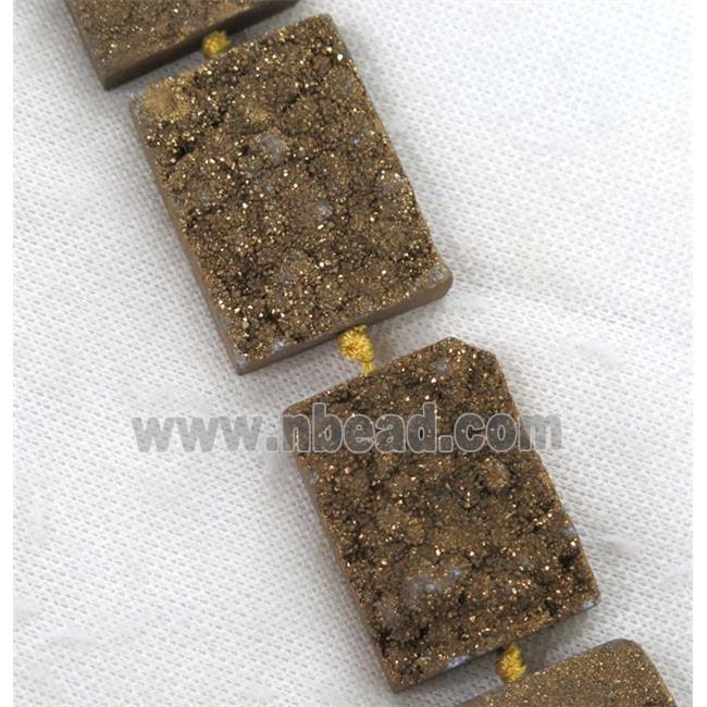 golden Druzy Quartz beads, rectangle