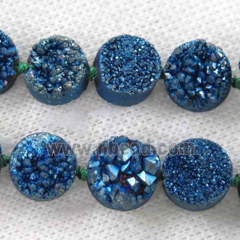 green druzy quartz beads, flat-round