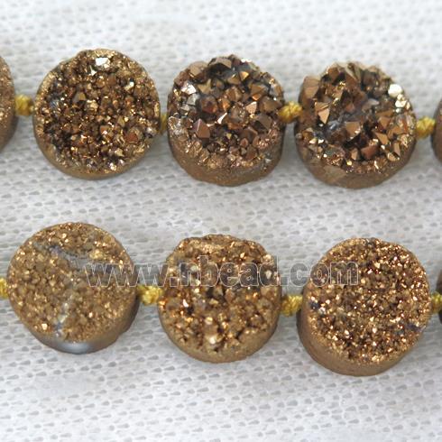 golden druzy quartz beads, circle