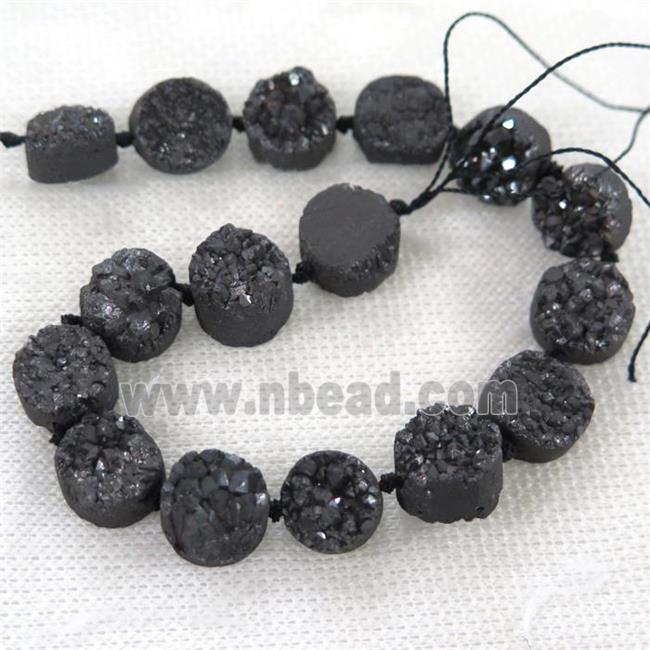 black druzy quartz beads, circle