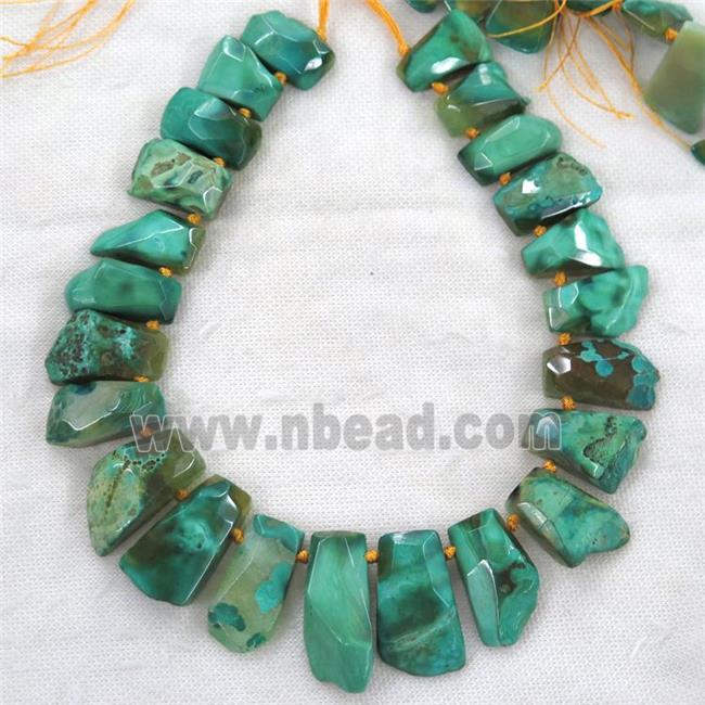 green rock agate collar beads, trapezia