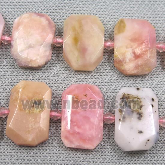 pink Opal Jasper beads, faceted rectangle