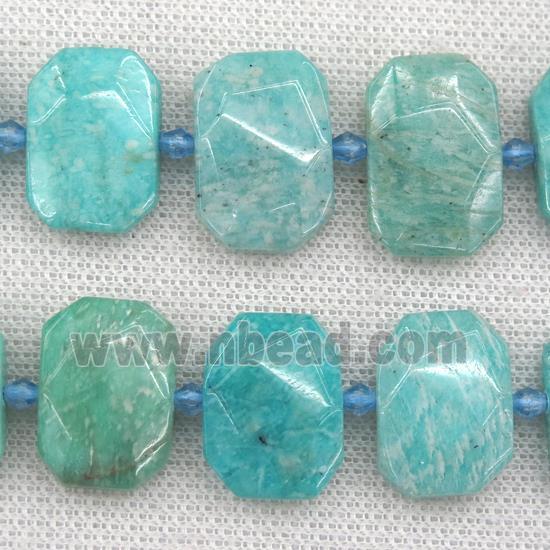 green Amazonite beads, faceted rectangle