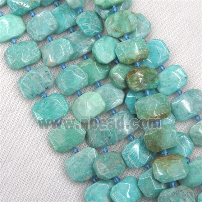 green Amazonite beads, faceted rectangle