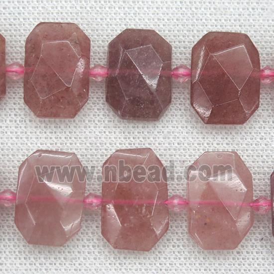 Strawberry Quartz beads, pink, faceted rectangle