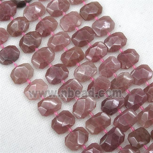 Strawberry Quartz beads, pink, faceted rectangle