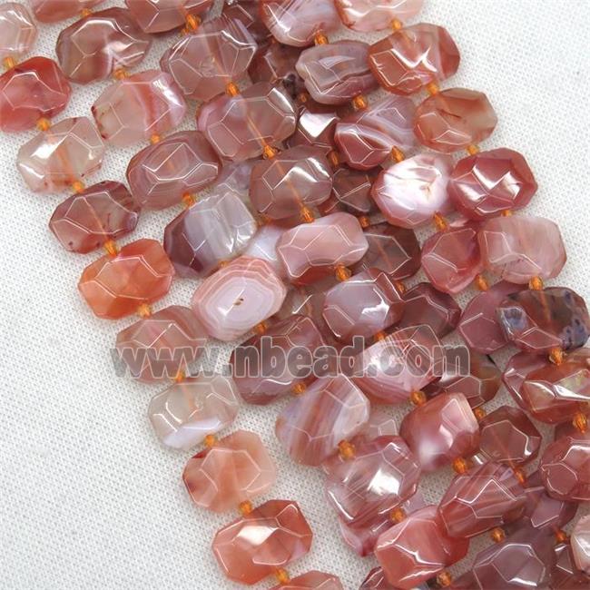 red agate beads, faceted rectangle