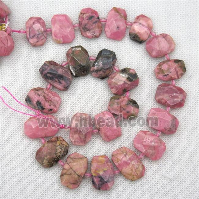 Rhodonite beads, pink, faceted rectangle