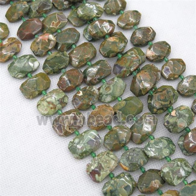 green Rhyolite beads, faceted rectangle