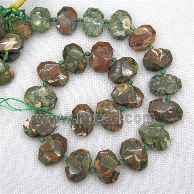 green Rhyolite beads, faceted rectangle