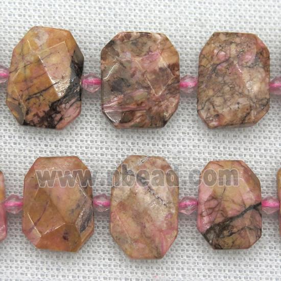 Rhodonite beads, faceted rectangle