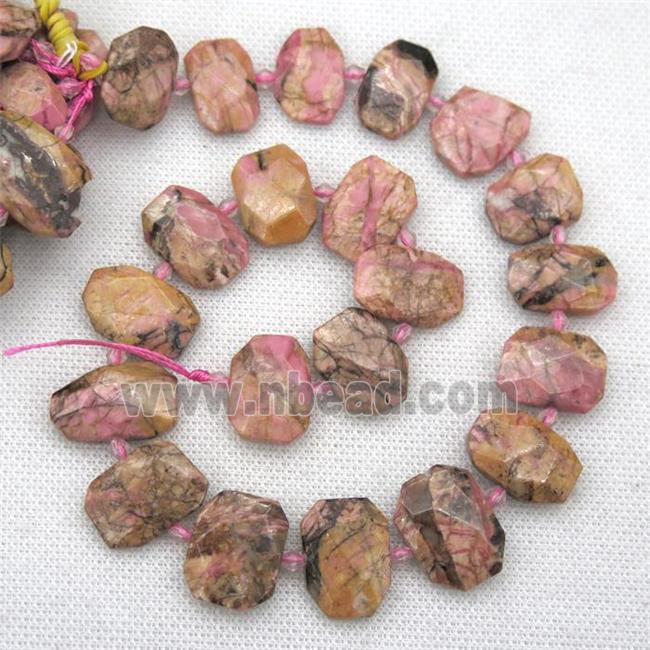 Rhodonite beads, faceted rectangle