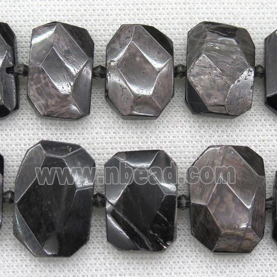 hawk eye stone beads, faceted rectangle