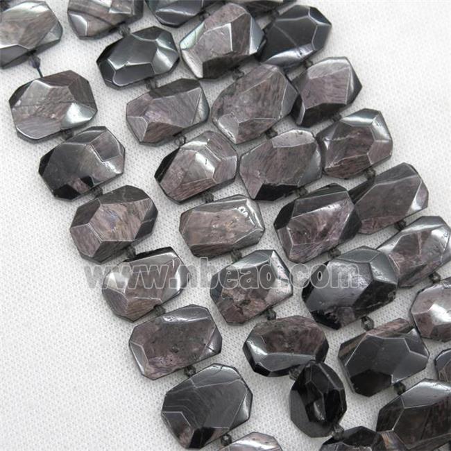 hawk eye stone beads, faceted rectangle