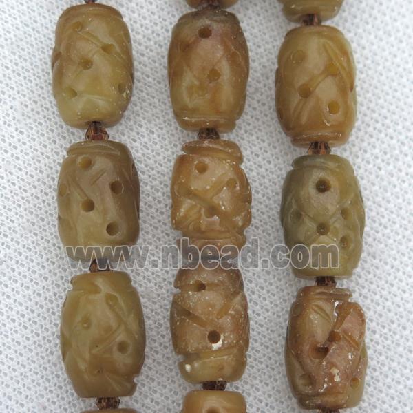 Chinese Agalmatolite barrel beads