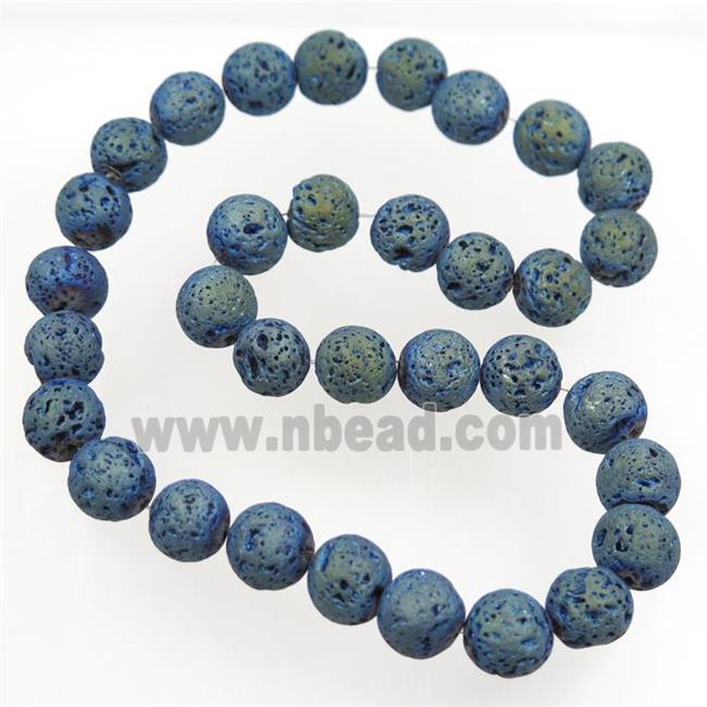 round Lava stone beads, green electroplated