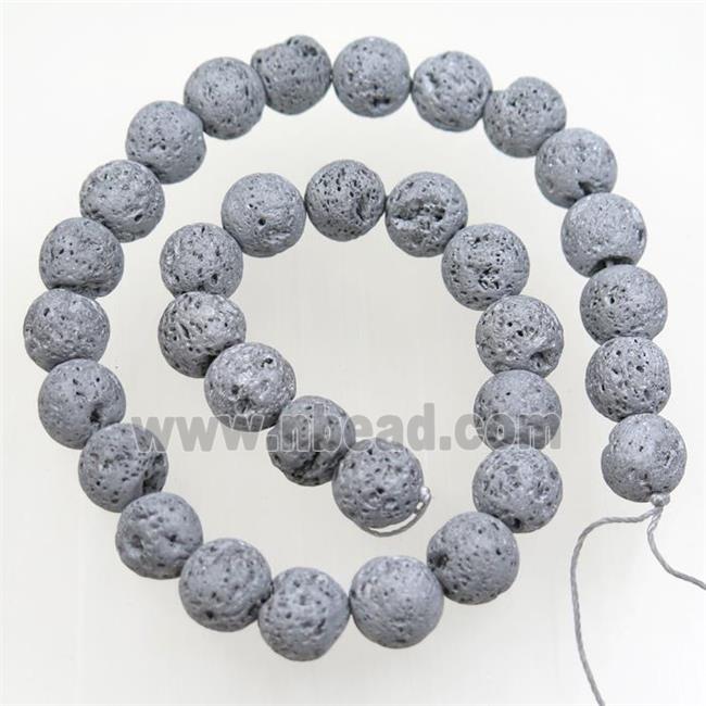 round Lava stone beads, silver electroplated