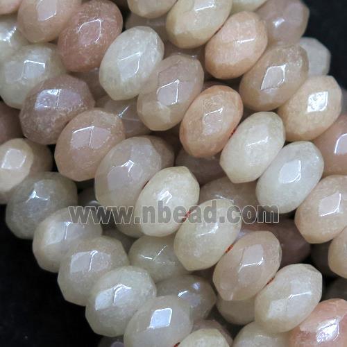 faceted rondelle peach SunStone beads, AB color plated