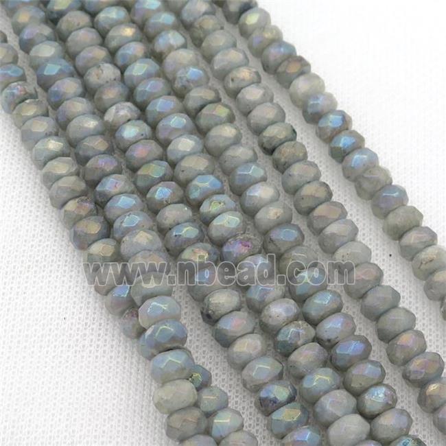 faceted rondelle Labradorite beads, light electroplated