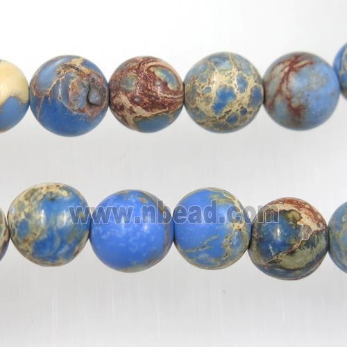 matte round Sea sediment jasper beads, blue