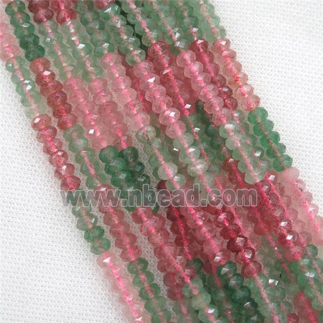 Strawberry Quartz beads, multi color, faceted rondelle