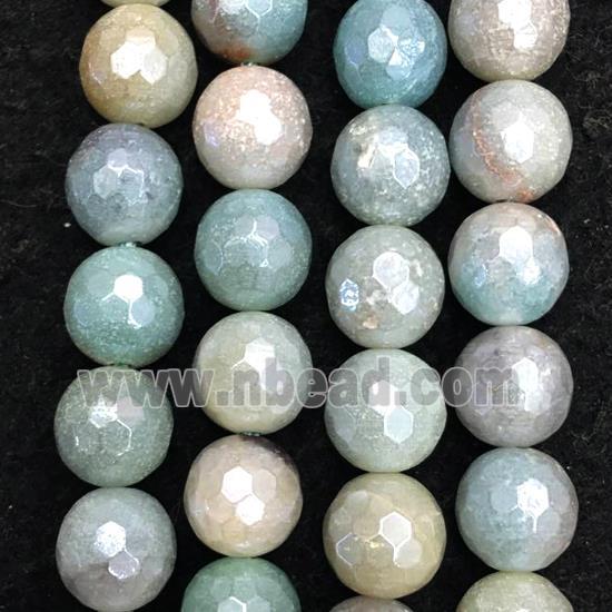 Amazonite stone beads, faceted round, Electroplated